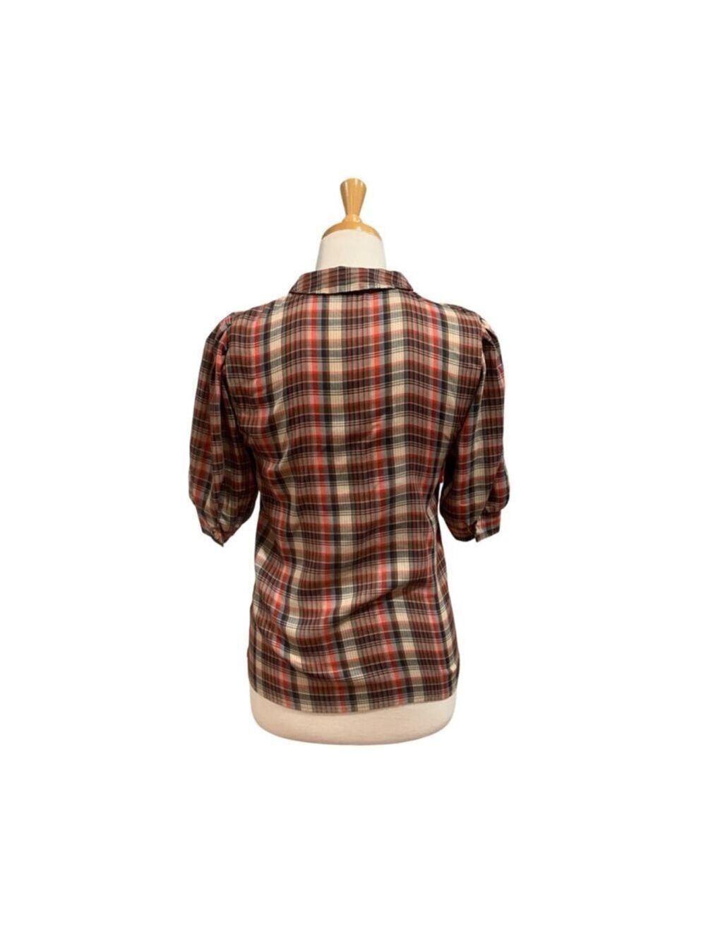 Vntg 80’s Women's White Stag Plaid Button Down short sleeved Shirt Red Brown M - Picture 3 of 6